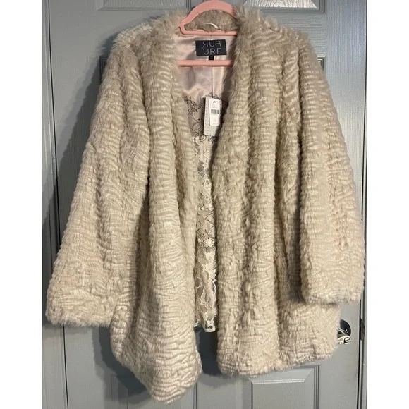 Anthropologie Noemie faux Fur Jacket Off White Color NWT SZ 1X - Picture 8 of 13